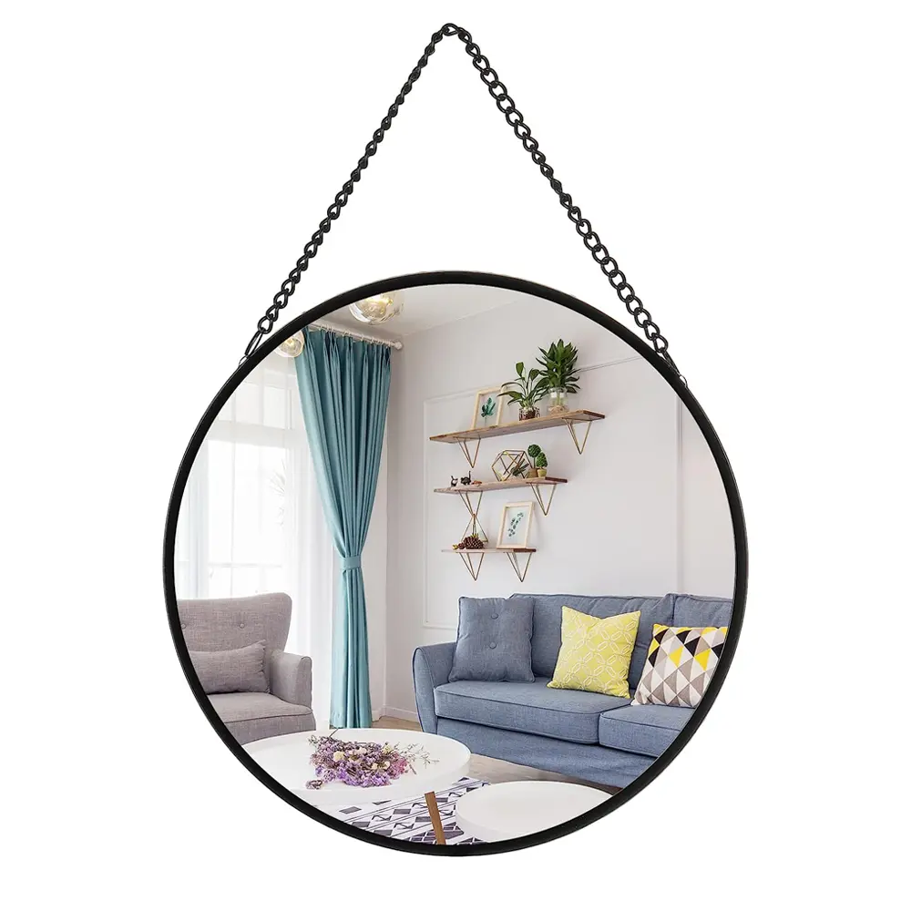 10 Inch Hanging Circle Mirror, Black Round Wall Mirror