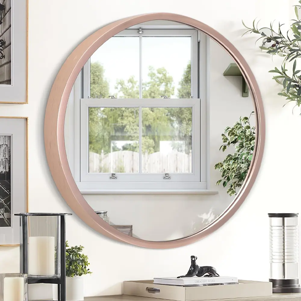 16 Inch Circular Wall Mirror, Rose Gold