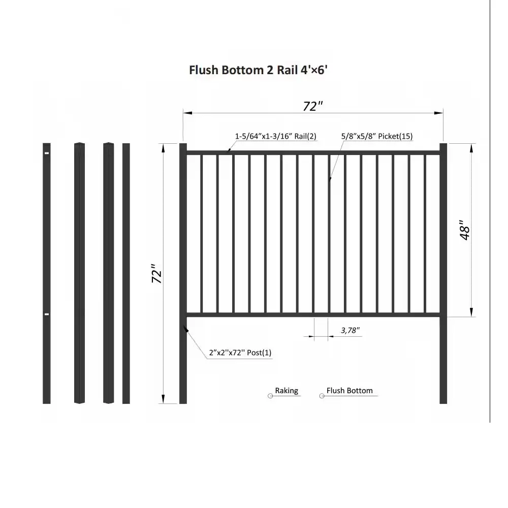 2 Rail Flat Top Aluminum Fence
