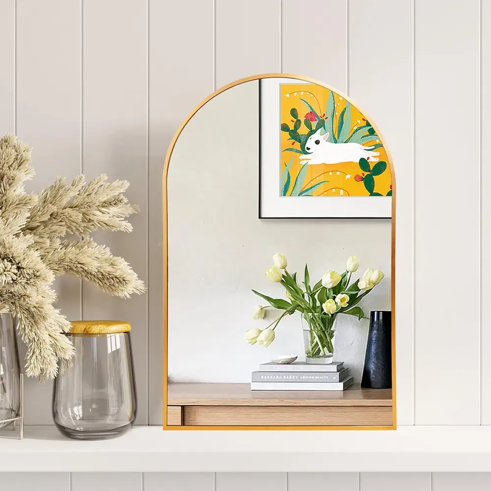 20x30 Inch Arched Wall Mirror, Gold