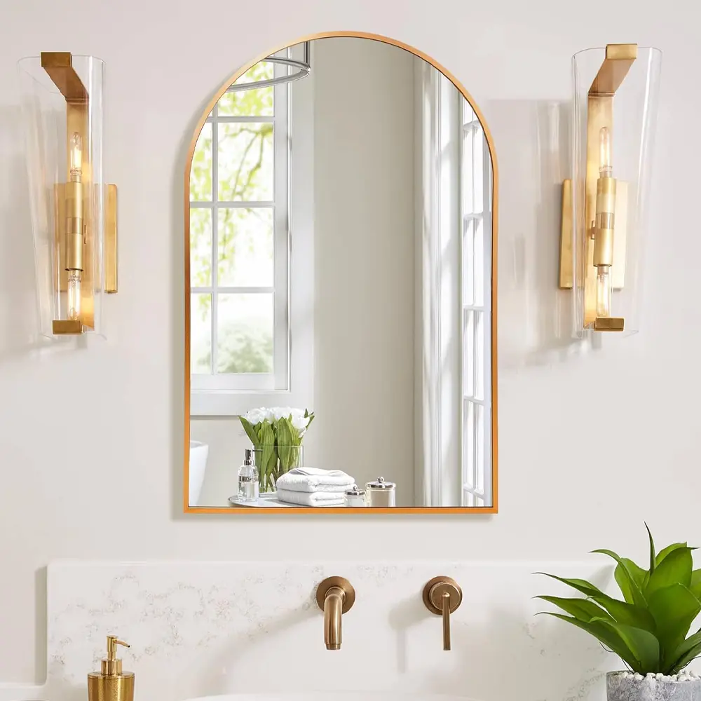 20x30 Inch Arched Wall Mirror, Gold