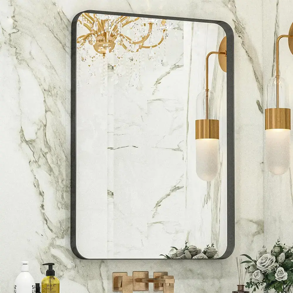 22x30 Inch Deep Rectangle Mirror, Tempered Glass, Black