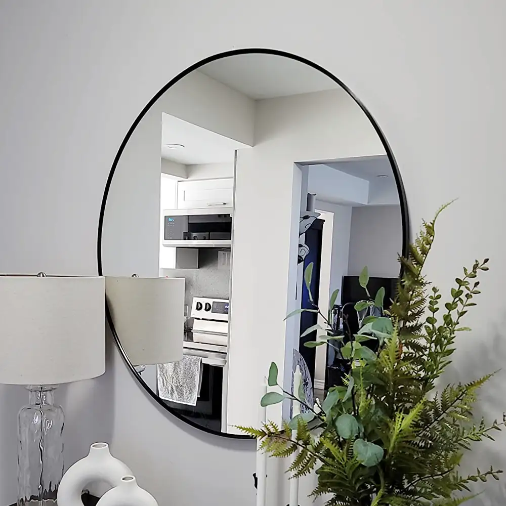 24 Inch Round Mirror, Black Color