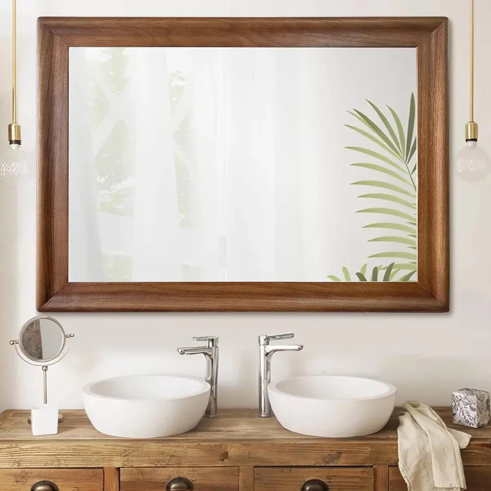 24 x 36 inch Rectangle Mirror, Walnut Brown