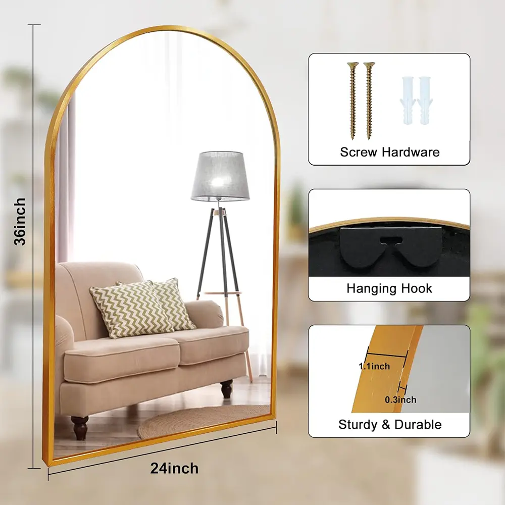 24x36 Inch Arched Mirror, Gold