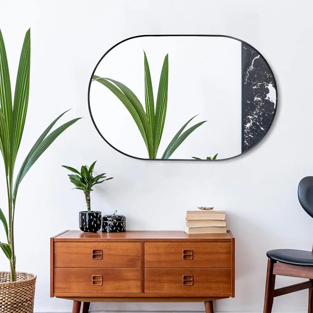 24x36 Inch Oval Wall Mounted Mirror, Black Oval Mirror