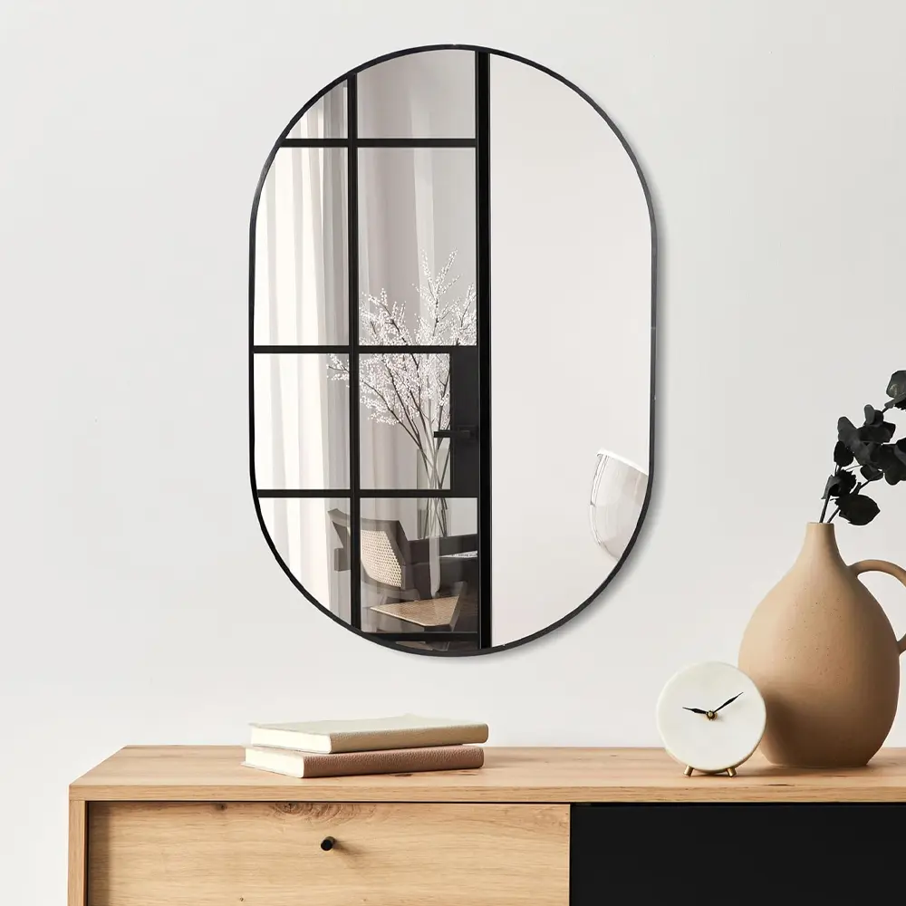 24x36 Inch Oval Wall Mounted Mirror, Black Oval Mirror