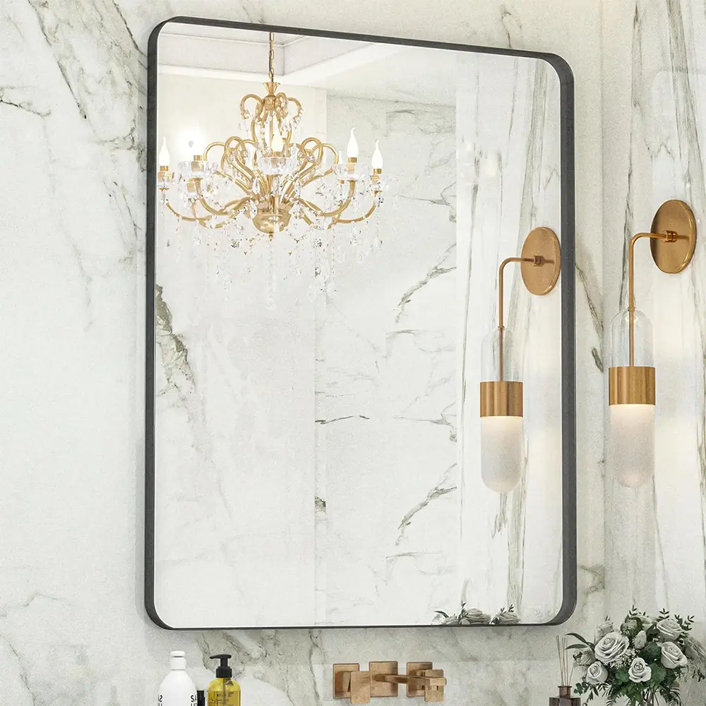 32x40 Inch Deep Rectangle Mirror, Black, Nano Glass