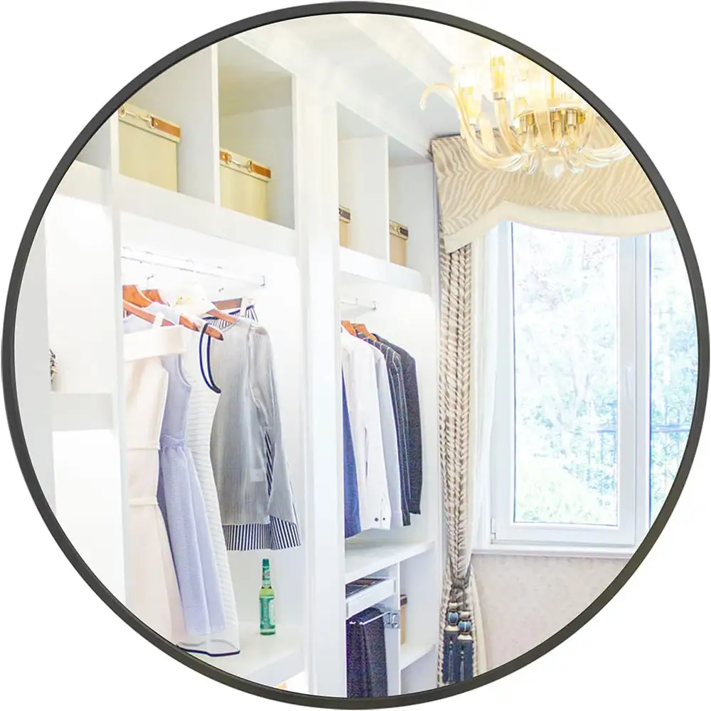 32 Inch Round Mirror, Black / Gold Color