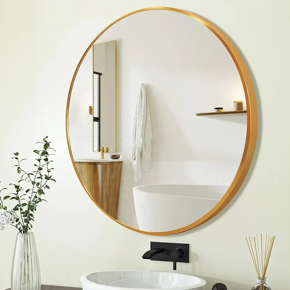 32 Inch Round Mirror, Gold