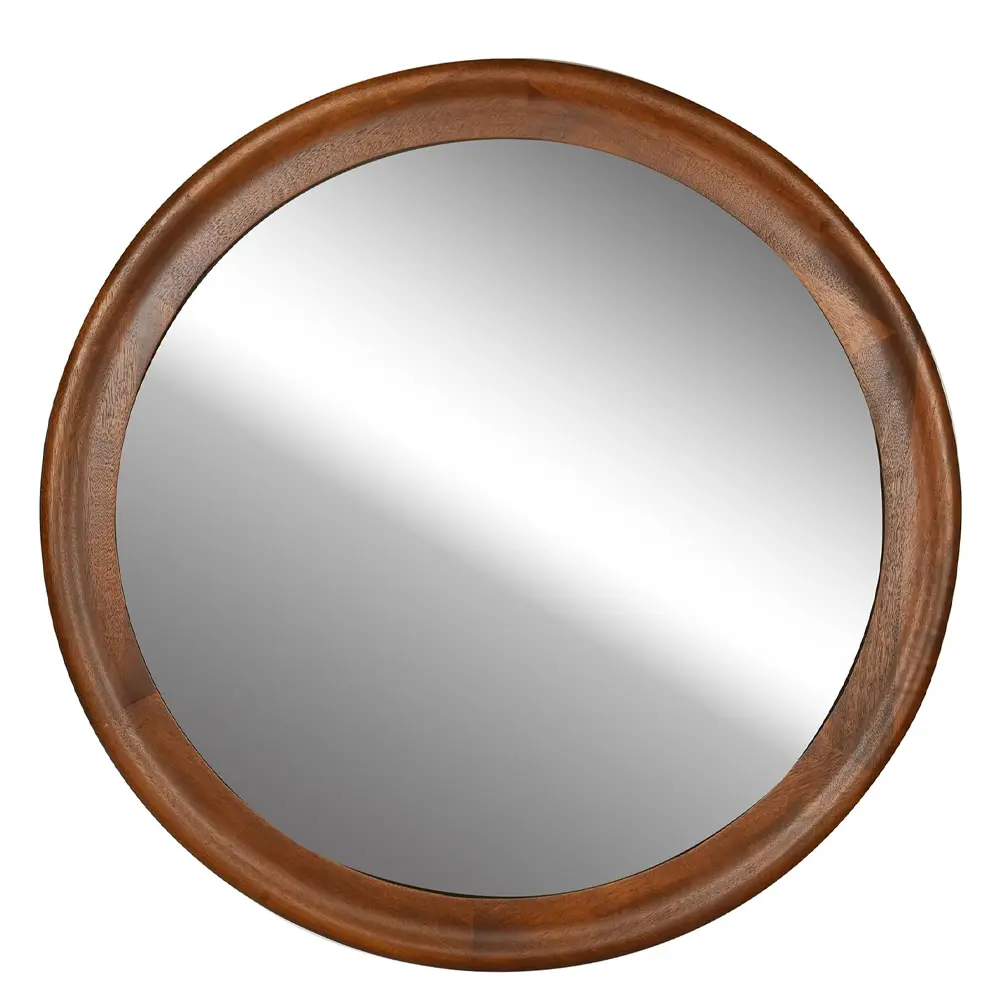 36 Inch Circle Decorative Mirror with Walnut Frame