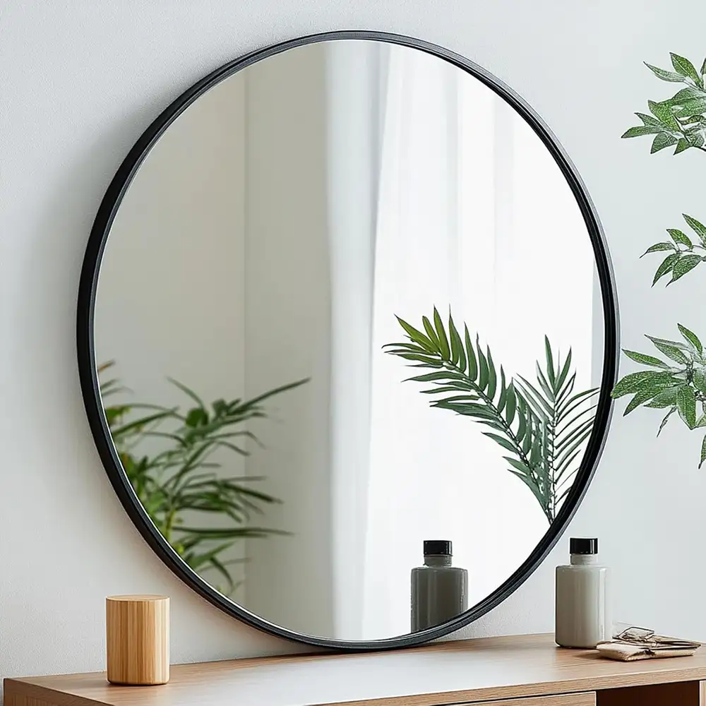 Black Circle Mirror with Aluminum Frame