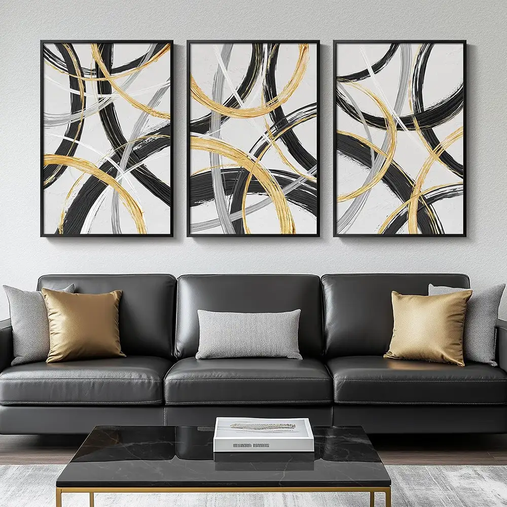 Framed Black and White Neutral Abstract Wall Art
