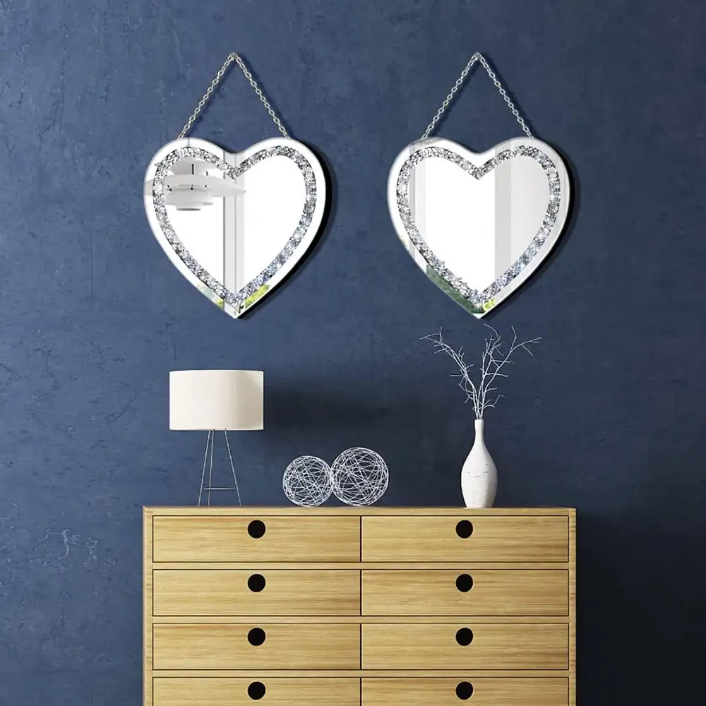 Decorative Mirrors for Bedroom, Heart Shaped Silver Glass Mirror