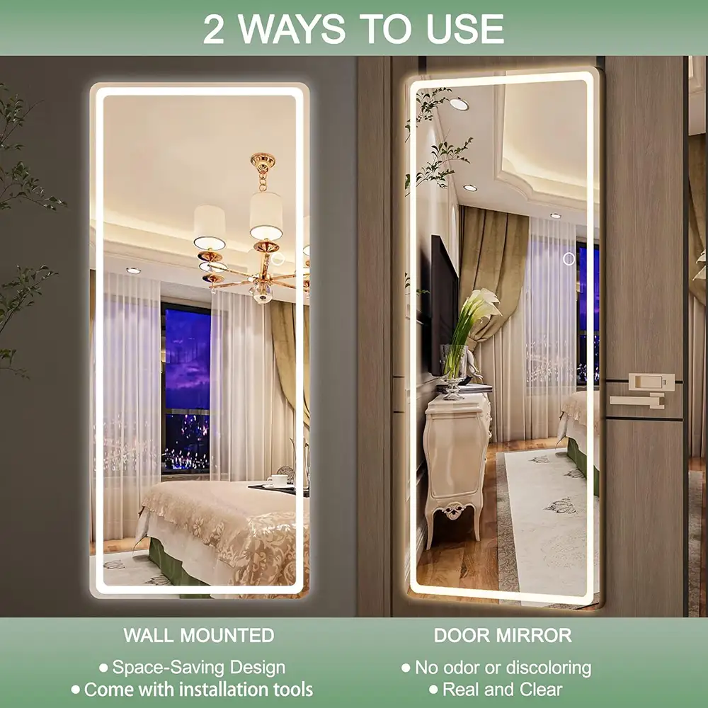 Full Length Mirror Door Hanging with LED Lights