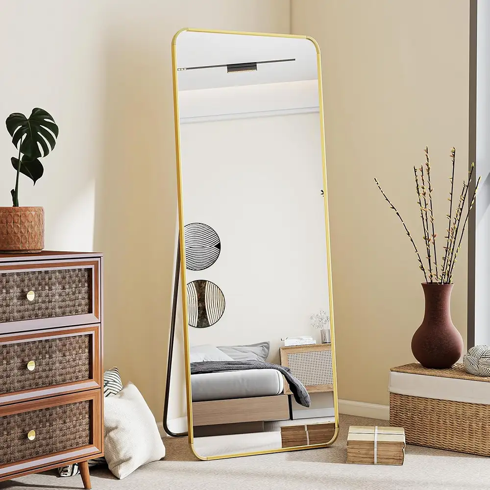 Full Body Mirror Gold, Free-Standing Wall Mounted Full Body Mirror