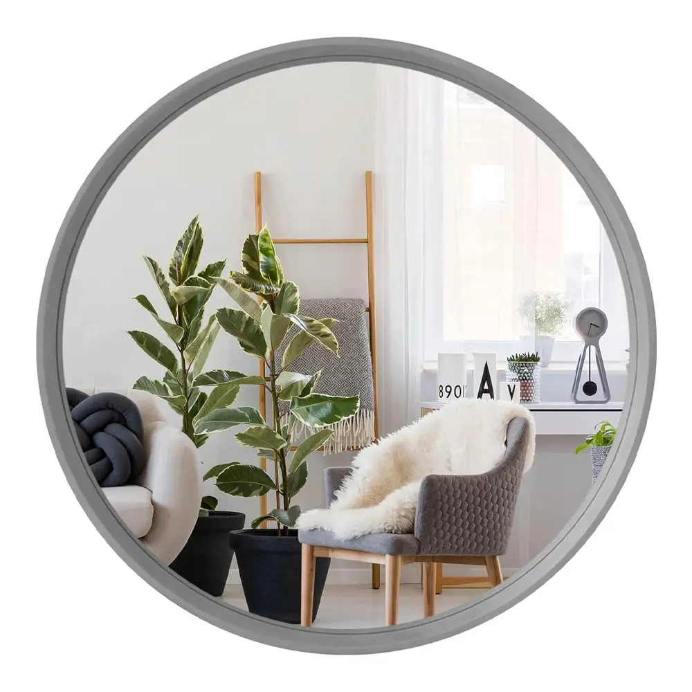 Round Mirror 24 inch, Grey Decorative Mirror