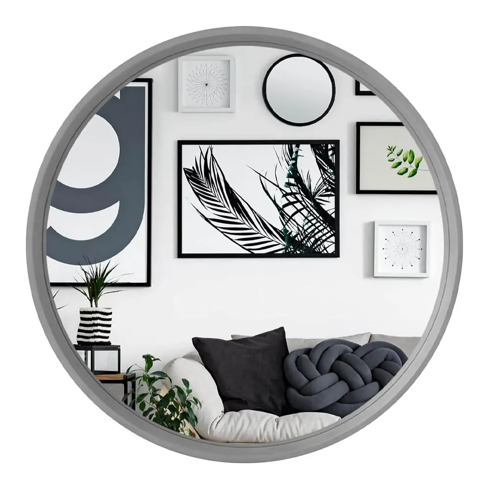 Round Mirror 24 inch, Grey Decorative Mirror