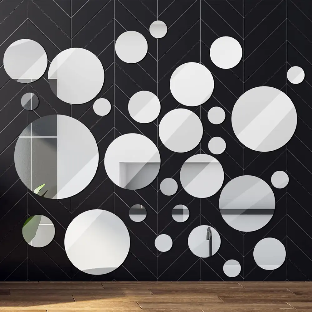 Round Mirror Tiles Frameless, Home Decor for Wall