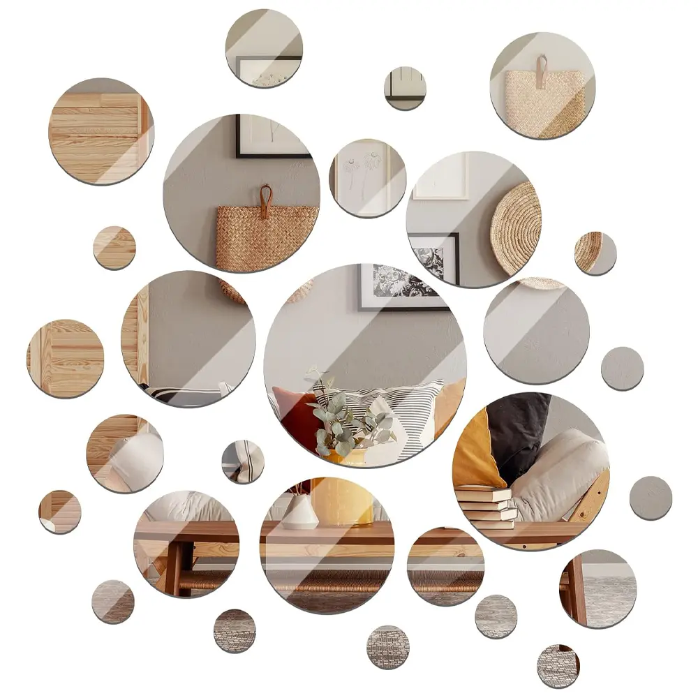 Round Mirror Tiles Frameless, Home Decor for Wall