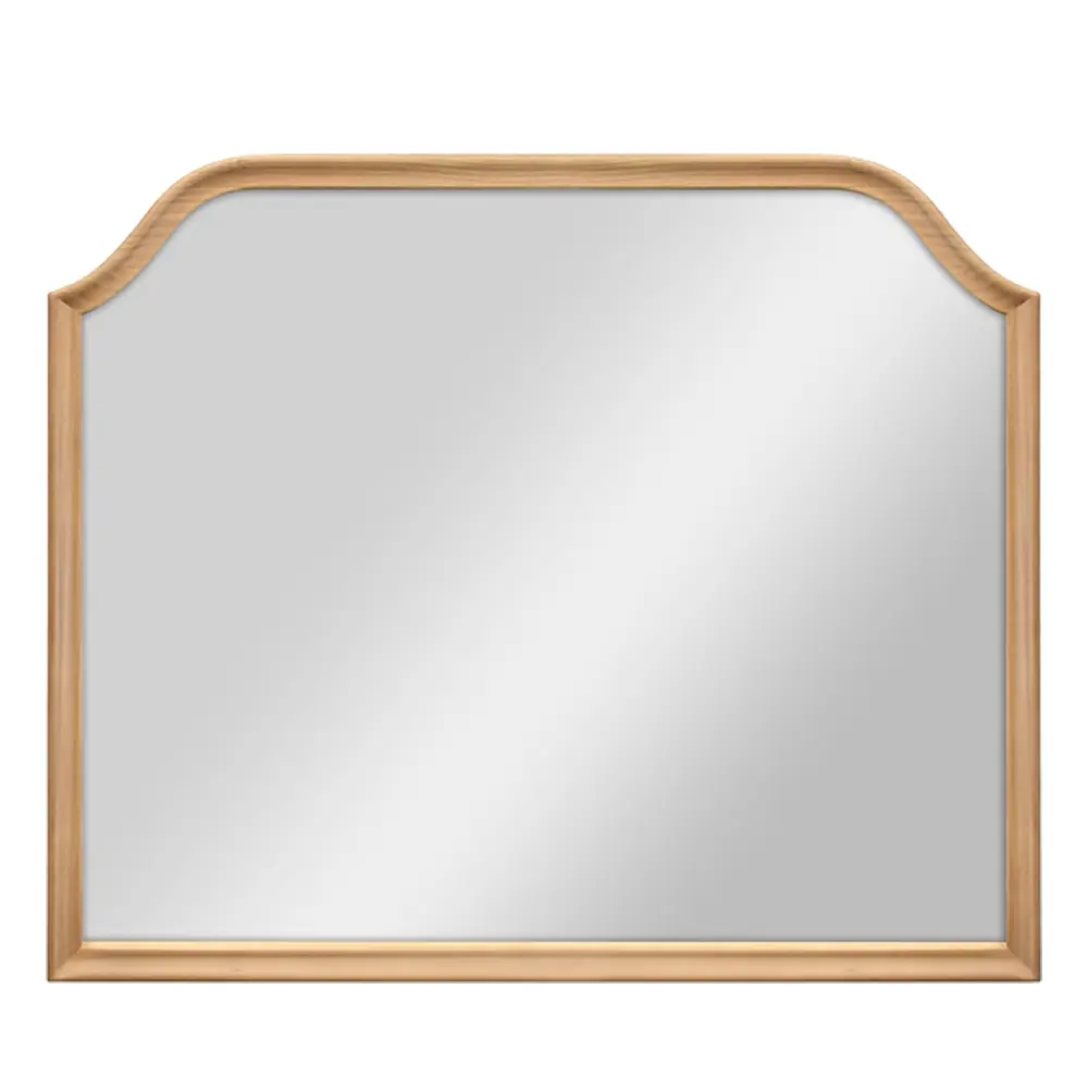 Wood Arched Wall Mirror, 36 Inch x 30 Inch, Natural Wood Grain
